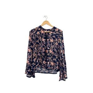 Rebecca Minkoff Blue Pink Floral Long Sleeve Blouse Top